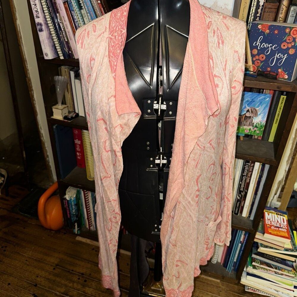 Cupio whimsical pink lightweight drape front L coastal cowgirl cardigan